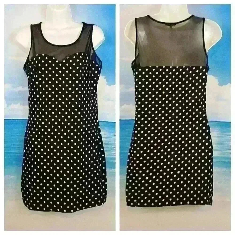 CHARLOTTE RUSSE Womans BLACK FITTED Dress Polka Dot Lightweight STRETCH size Lg